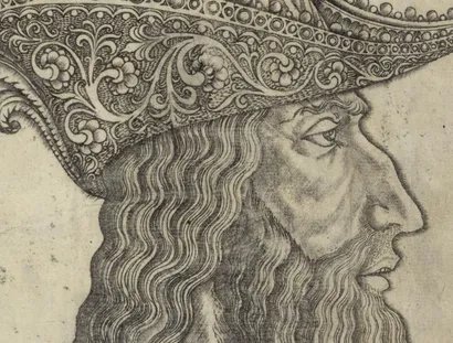 Antonio del Pollaiuolo (zugeschrieben), Der Großtürke Mehmed II „El Gran Turco“, Detail, um 1470/75