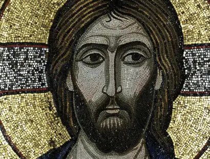 Christus der Erbarmer (Detail), Ikone / Glasmosaik in Wachsgrund, auf Holz (um 1100)