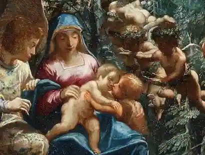 Adam Elsheimer, Die Heilige Familie mit Engeln und Johannesknaben, Detail, um 1600