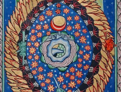 Miniatur »Das Weltenei« aus Rupertsberger Scivias-Kodex der Hildegard von Bingen, um 1175