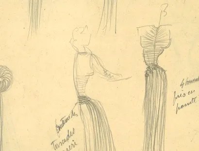 Alix Grès, Arbeitsskizzen / Working sketches , Paris ca. 1944, Papier, Bleistift / Paper, pencil.