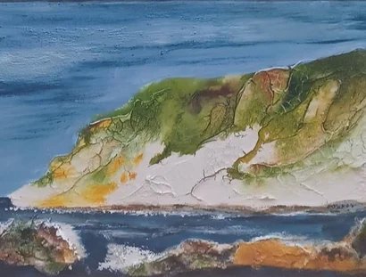 Geliebte Kreideküste 30x 90, gemalt/gestaltet 2022 Mischtechnik : Acryl, Rügener Kreide, Tusche, Strukturgips