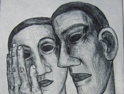 Nuria Quevedo: ohne Titel (Paar), Berlin, 2015 (Radierung auf Papier; 53,5 x 39,3 cm)