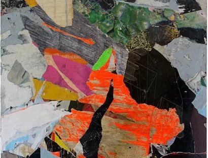 Michael Wismar / Eleonora Paradise HAIKU XVI, 2024, Plakatabrisse auf Sperrholzplatte, 112 × 81 × 4,5 cm 