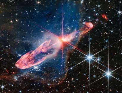 A tightly bound pair of actively forming stars, known as Herbig-Haro 46/47