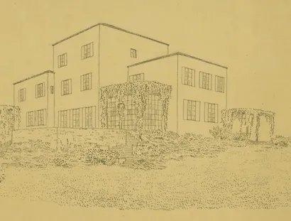 Heinrich Tessenow, Haus Freudenberg, Heidelberg, Gartenseite, Perspektivische Ansicht, 1927