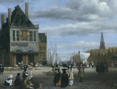 Jacob Isaacksz. van Ruisdael, Der Damplatz in Amsterdam (Detail), um 1675