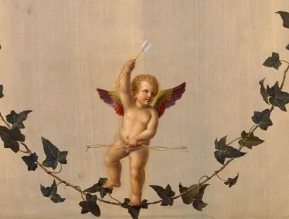 Adolf Senff: Amor auf einer zwischen Rosenbouquets hängenden Efeuranke, 1823