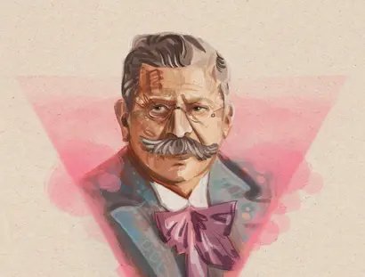 Grafik eines Mannes vor pinkem Dreieck
