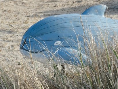 Aufblasbarer Wal am Strand
