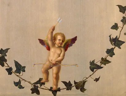 Adolf Senff: Amor auf einer zwischen Rosenbouquets hängenden Efeuranke, 1823
