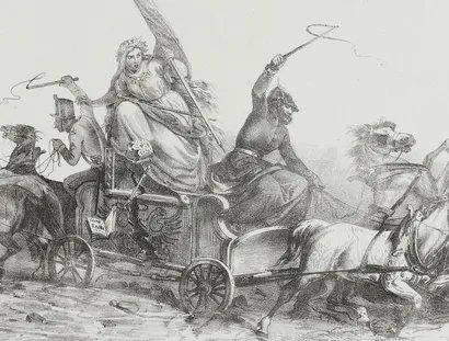 Karikatur auf die gegensätzlichen preußischen und österreichischen Interessen in der deutschen Frage, J. A. Wagner, Frankfurt (Main), 1848 © DHM