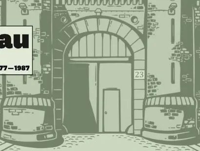 Comiczeichnung vom Spandauer Prison mit dem Schriftzug "Spandau Prison" und den Jahreszahlen 1877 - 1987
