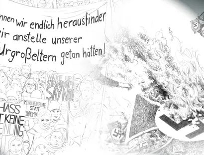 Illustrationen aus der Ausstellung „Die Nazis waren ja nicht einfach weg“