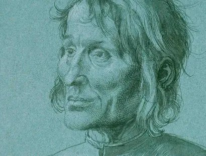 Albrecht Dürer, Der Baumeister Hieronymus von Augsburg, 1506, Pinsel in Schwarz, weiß gehöht, auf blauem venezianischen Papier