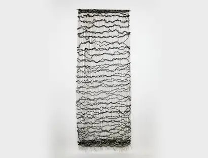 Sofie Dawo, ohne Titel, 1963, Wolle, Kordel, Leinen, Wollschuss in Leinenkette, geknotet