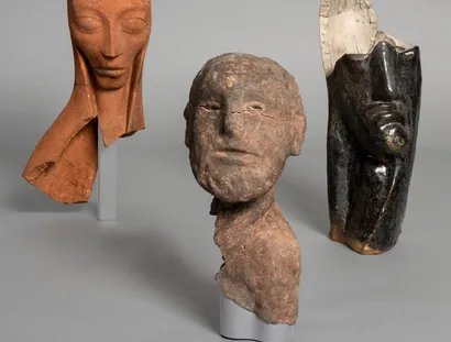 Emy Roeder, „Schwangere“, 1918; Karel Niestrath, „Frommer Mann“, 1924; Otto Freundlich, „Kopf“, 1925