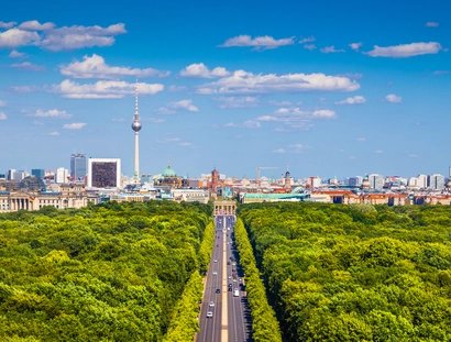Berlin skyline with Tiergarten park in summer, Germany