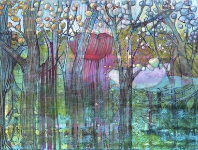 Skadi Engeln, Unter wasser 190x140cm, Malerei, Tempera, Kohle, Kreiden, Leinwand, 2022