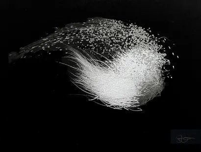 Beate Spitzmüller, No 48, aus der Serie: Black with Line in Motion, 2025, Bleistift, Kreide auf SW-Pigmentdruck, Fine Art Paper