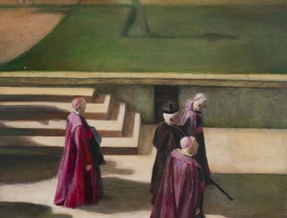 Dorothea Neitzert "Priester I" o.J., Öl auf Holz 40 x 40 cm