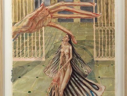 Nour El Saleh, Three doors down, 2025, oil on paper, 42 x 29.7 cm, 16 1/2 x 11 3/4 in, Courtesy of the Artist & GNYP Gallery, Credits Ludger Paffrath