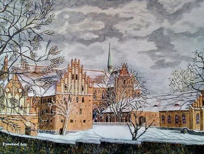 Gemälde Kloster ChorinWinter in Acryl 40 x 30 cm