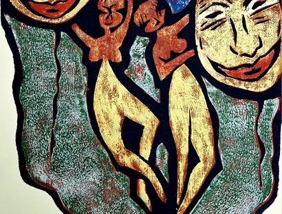 Mehrfarbiger Holzschnitt