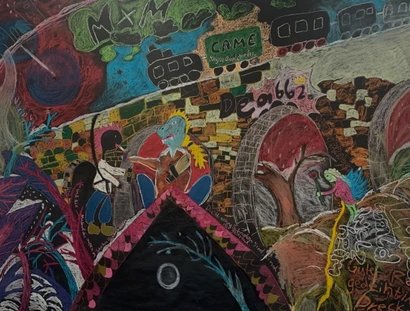 Lina Härer Zauberwald Welzheim - Bauernpep und guter Rap Pastel chalk on black paper 2,70 m x 3,90 m 2026