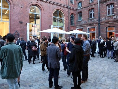 In the courtyard of the Architekturforum Aedes gallery 