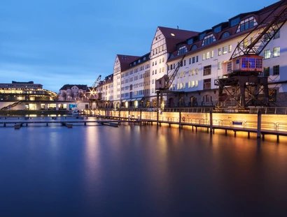 Tempelhofer Hafen in Berlin at the evening