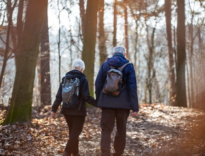 Senior couple on nordic walk