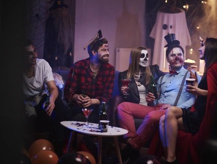 Group of friends celebrating Halloween