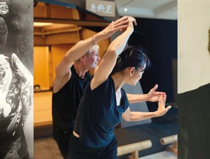 Links: Michiko Umemura (Großmutter von Yuko Matsuyama), mittig: Hans-Werner Klohe und Yuko Matsuyama, rechts: Frieda Kößler (Urgroßmutter von Hans-Werner Klohe)