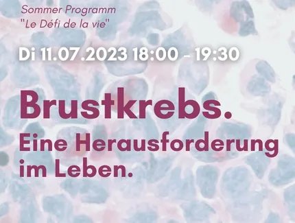 Poster Brustkrebs. Eine Herausforderung im Leben. Vortrag und Gesprächsrunde mit Renate Christensen