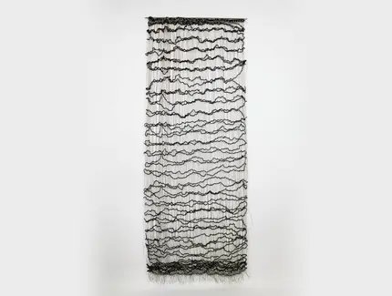 Sofie Dawo, ohne Titel, 1963, Wolle, Kordel, Leinen, Wollschuss in Leinenkette, geknotet