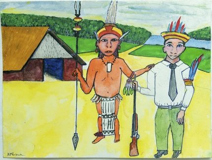Zeichnung "Die Trennung der Indigenen und Weißen" des Desana-Künstlers Feliciano Pimentel Lana Sibé, V B 20049