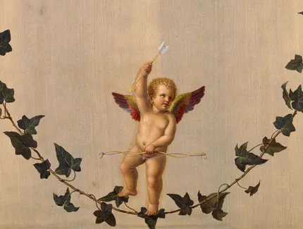 Adolf Senff: Amor auf einer zwischen Rosenbouquets hängenden Efeuranke, 1823