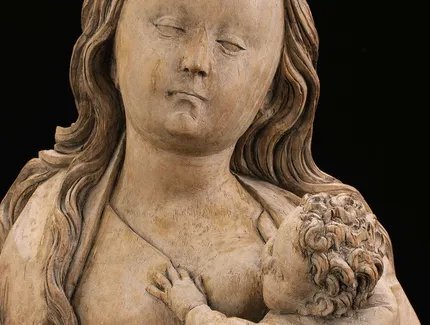 Neu erworbene Reliquienbüste (Maria lactans), Ulm, um 1520, Lindenholz, H. 23 cm, B. 19,5 cm, T. 13 cm, Skulpturensammlung, Inv. M 313 (Eigentum des Kaiser Friedrich Museumsvereins) (Detail)