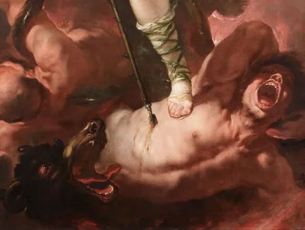 Luca Giordano, Der heilige Michael (Detail), um 1663, Eigentum des Kaiser Friedrich Museumsvereins