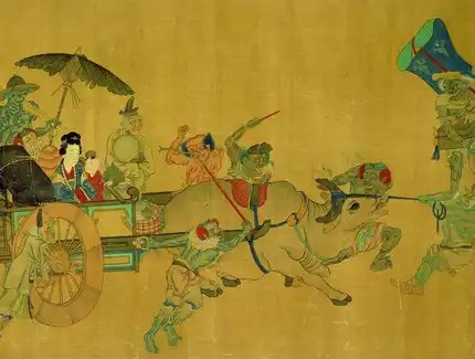 Zhong Kui begleitet seine Schwester zu ihrem neuen Zuhause, Detail, Qing-Dynastie (1644–1911), 19. Jh.