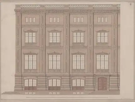 Schinkel, Karl Friedrich und Stier, Gustav: Bauakademie. Aufriss von vier Jochen der Hauptfassade, 1831, 2011