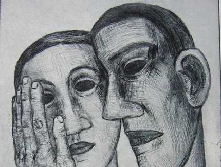 Nuria Quevedo: ohne Titel (Paar), Berlin, 2015 (Radierung auf Papier; 53,5 x 39,3 cm)