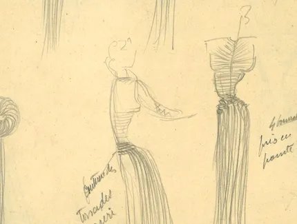 Alix Grès, Arbeitsskizzen / Working sketches , Paris ca. 1944, Papier, Bleistift / Paper, pencil.