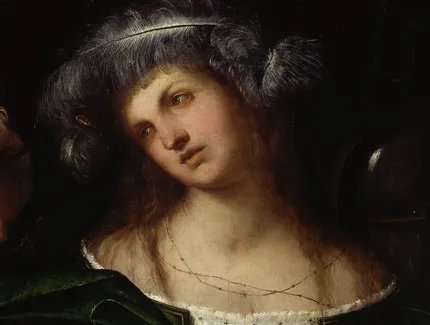 Girolamo Romanino, Salome mit dem Haupt Johannes des Täufers (Detail), um 1516–1517