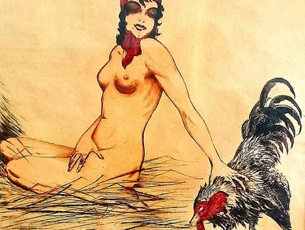 "Frau mit roter Mütze." Farb-Radierung von Ernst Busch