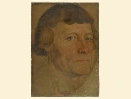 Lucas Cranach der Ältere, Bildnis eines bartlosen Mannes, 1510–20, ölhaltige Malerei, Feder in Schwarz über Zeichnung mit schwarzem Stift auf ölig präpariertem Papier (vergé)