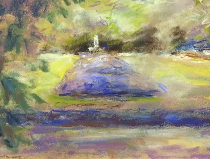 Max Liebermann, Blumenbeet im Wannseegarten mit Blick auf den Fischotterbrunnen, 1919, Pastell auf Velin, Privatbesitz