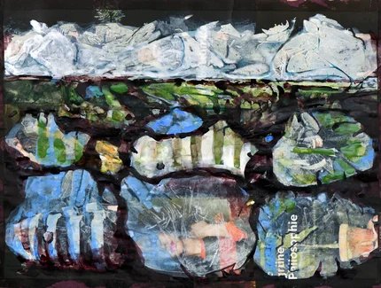 Grönland aus der Serie Land-2021-Tusche, Aquarell auf Zeitschriftenpapier-20 x 27 cm
