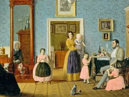 Wohnzimmer der Familie Hauschild, Gemälde von Eduard Gaertner (Ausschnitt), 1843